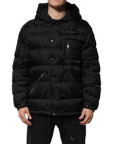 Dolce & Gabbana Black Jacquard Quilted Puffer Hooded Jacket